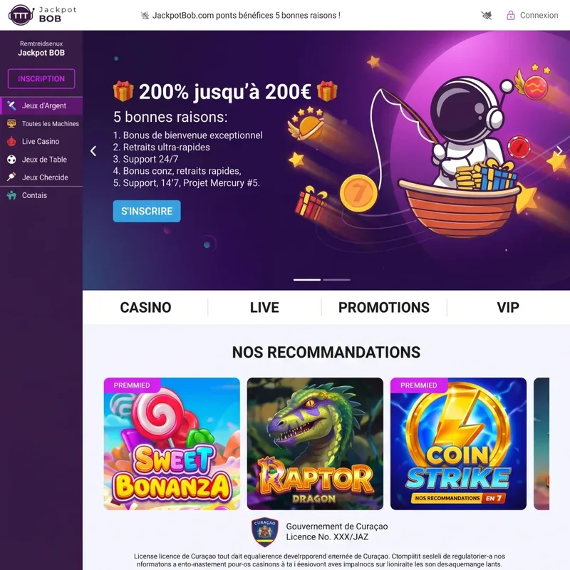 Jackpot Bob Casino bonus de bienvenue